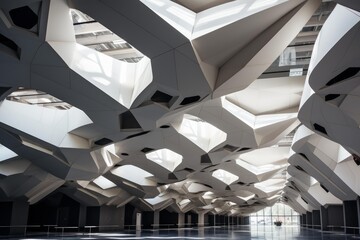 Fototapeta premium Abstract white sculptural ceiling creating an interesting architectural interior