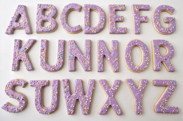 voluminous lilac font, edible, decorated with sprinkles