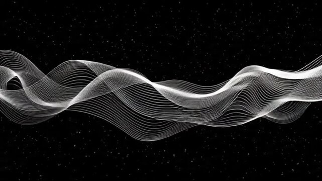 Dynamic white waveform pattern moving through starry space