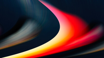 Abstract Blurred Gradient Background with Curved Gray-Blue and Yellow-Red Lines on Dark.