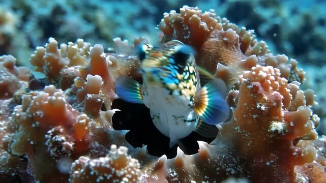 Striking close up of ornate ghost goby fish among vibrant coral reef ecosystem marine wildlife,underwater biodiversity