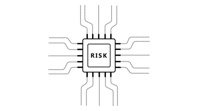 Black outline of a central processing unit chip with dotted lines extending outwards on a white background