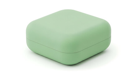 A small, light green square-shaped container with rounded corners, photographed against a clean white background, suggesting a minimalist design.