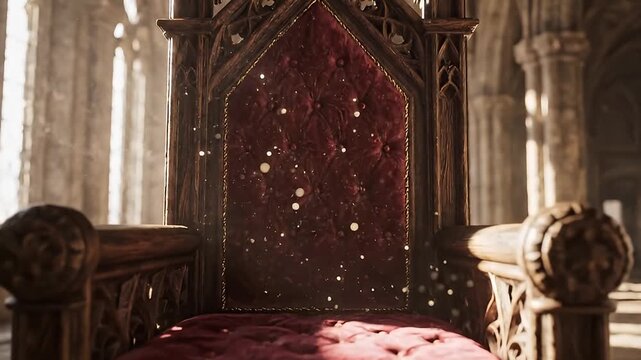 Video Of A Dusty Cathedral Throne In Dim Sacred Light.