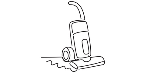 Continuous line drawing of a modern upright vacuum cleaner for home cleaning services. Vector, illustration © DCB Line Stocker