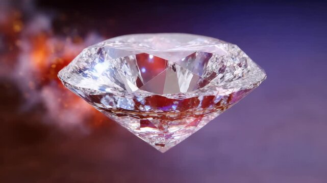 Sparkling diamond in fiery motion: a dazzling gemstone transformation amidst glowing embers