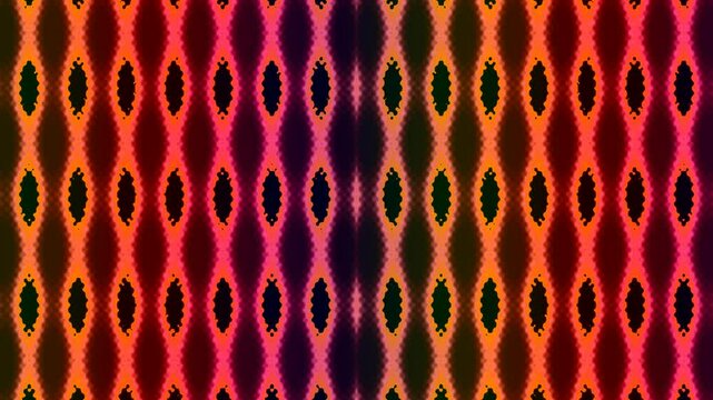 A vibrant, abstract pattern featuring rows of interconnected purple, pink, and blue oval shapes on a dark background