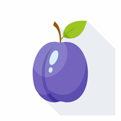 Juicy Plum Delights: An enticing single plum, boasting a vibrant purple hue, a fresh green leaf, and a subtle shadow, offers a taste of nature's simple pleasures.