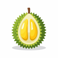 Exotic Durian Delight: An inviting, cross-section illustration revealing the creamy, golden segments of a ripe durian, a tropical fruit known for its unique flavor and aroma.