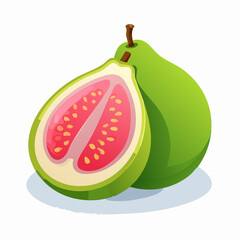 Exotic Guava: Captivating the essence of this tropical fruit, the illustration showcases a vibrant guava, halved to reveal its juicy interior and seeds. 