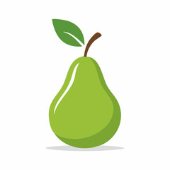 Fresh Pear Delight: A vibrant illustration of a ripe, juicy pear, boasting a lush green hue and a freshly attached leaf, ready to be enjoyed as a natural treat.