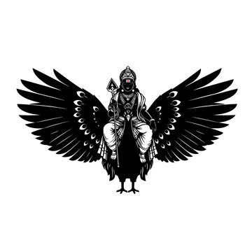 Lord Murugan Black Silhouette with Vel Spear Minimal Vector