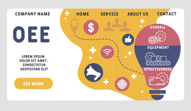 OEE - Overall Equipment Effectiveness acronym. business concept background. vector illustration concept with keywords and icons. lettering illustration with icons for web banner, flyer, landing