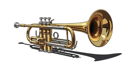 Obraz premium Brass trumpet placed on a white background casting a shadow 