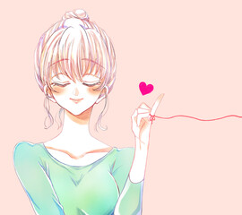 運命の赤い糸を結んだお団子頭の女性