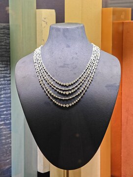 Paris,France-Oct.5th 2025: De Beers Arpeggia five-line diamond necklace