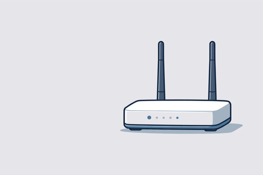 Router withtwo antenn as shown in astr aight fr ont view withvertic al antenn asevenly sp aced positi oned in the right third ofa
