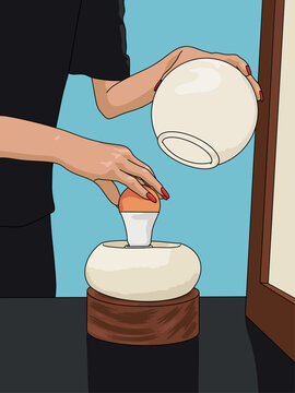 Woman's Hand Holding a Light Bulb on a Vintage Ball Lamp. Concept for Creative New Idea, Innovation, Solution