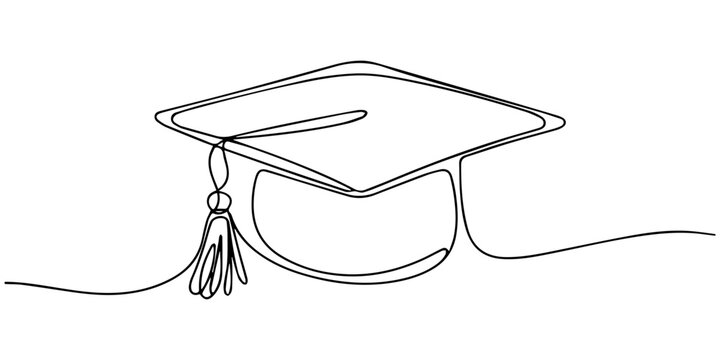 graduation cap continuous one line drawing, Continuous line drawing of a graduation cap and diploma.one line illustration symbolizing academic achievement, education, commencement, success, and a mile
