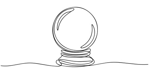 One continuous line drawing of Crystal ball. Mafic glass globe for concept predict fortune teller in simple linear style, Magic Crystal Ball Line Icon Editable Stroke © Graphics Art