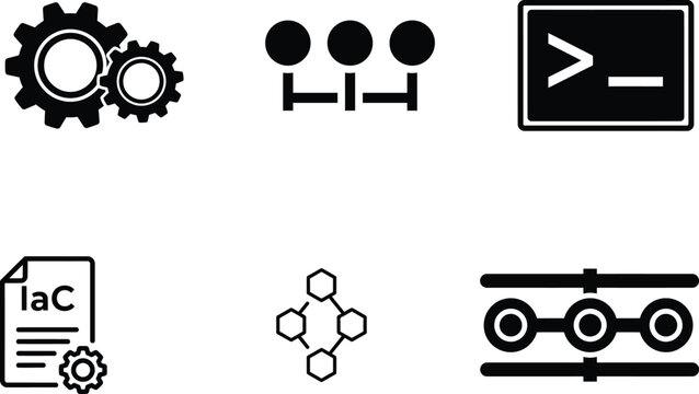 Set of infrastructure as code IaC and DevOps automation icons and symbols