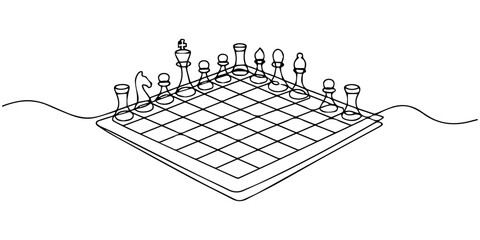 Continuous one line drawing of Chess Day celebrates. Single line drawing illustration of Game of strategy and intellect. one line Icon drawing © Graphics Art