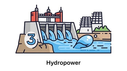 Naklejka premium Hydropower Dam Water Energy Generation Station.