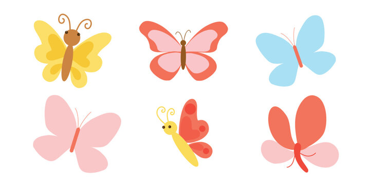 Butterfly Collection, Colorful Winged Vectors. Pastel Butterfly Clipart, Decorative Insect Illustrations