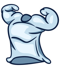 Obraz premium Muscular Blue Heavy Bag Mascot - Funny Bodybuilding Character Showing Biceps for Gym Design