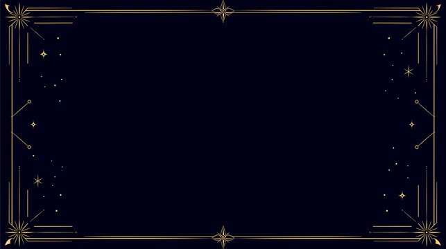 紺地に金の星空と幾何学模様のフレーム、ミステリアスな背景
