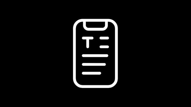 Minimalist outline of a smartphone with a letter T on its screen against a black background