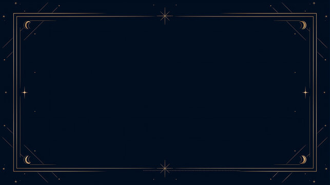 紺色の背景に金色の星と月の神秘的なラインフレーム