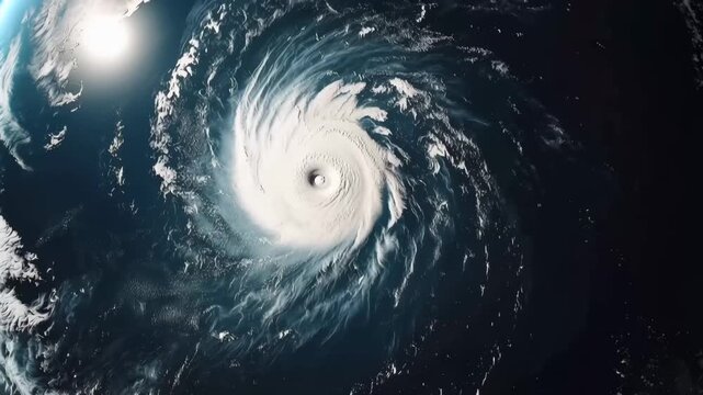 Spectacular Cyclone on Earth: Witness the immense power and mesmerizing spiral of a cyclone from space, where the atmospheric phenomenon unfolds across the vast expanse.
