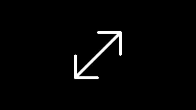 Minimalist white diagonal arrows icon on black background representing expansion or direction