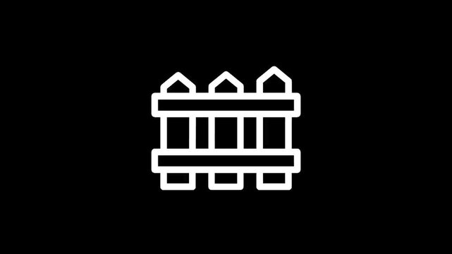 Simple white picket fence icon on a black background, representing boundaries and security