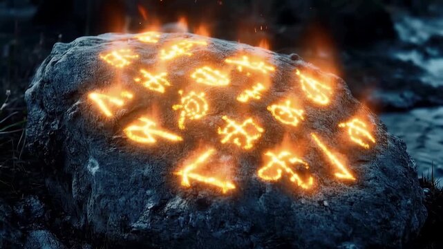 Mystical Rune Stone: Ancient runes glow brightly on a weathered stone, amidst an ethereal and otherworldly atmosphere, evoking a sense of ancient wisdom, mystery, and magic.