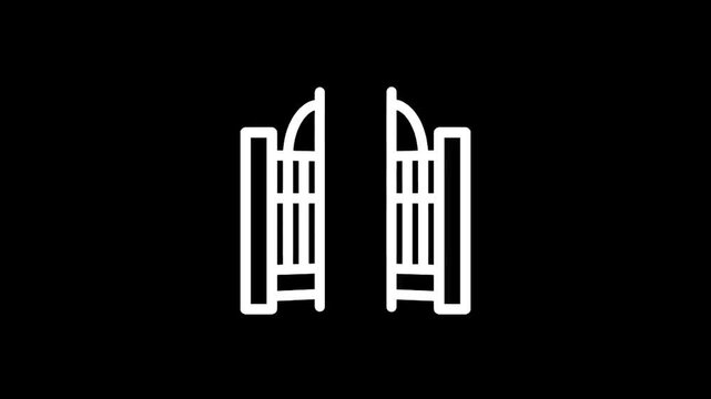 Open white gate icon on a black background, symbolizing opportunity and new beginnings