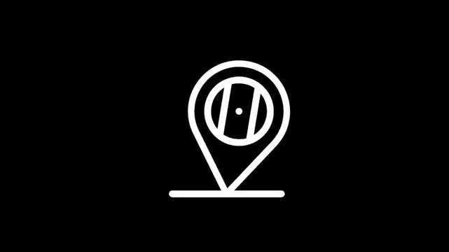 Location pin icon with a door inside, representing finding a place or destination