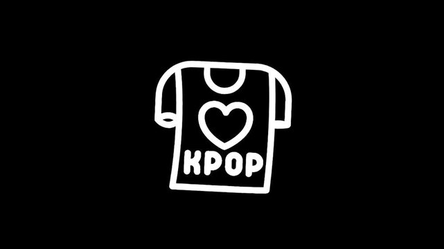 White outline of a t-shirt with a heart and "KPOP" text on a black background