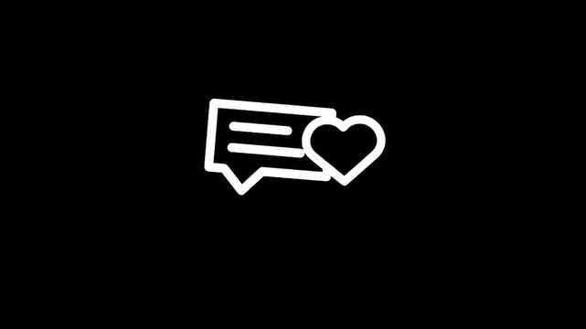 White chat bubble icon with a heart symbol on a black background