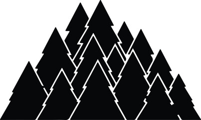silhouette group of coniferous evergreen forest trees in minimalist vector design © Md