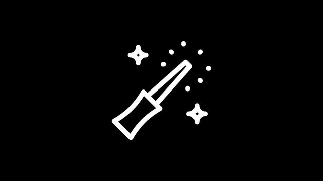 Simple white magic wand icon with sparkles on a black background