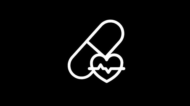 Medical capsule and heart symbol with electrocardiogram line representing health and treatment