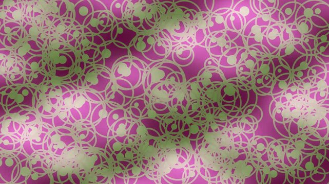 A vibrant abstract artwork featuring swirling green and purple patterns