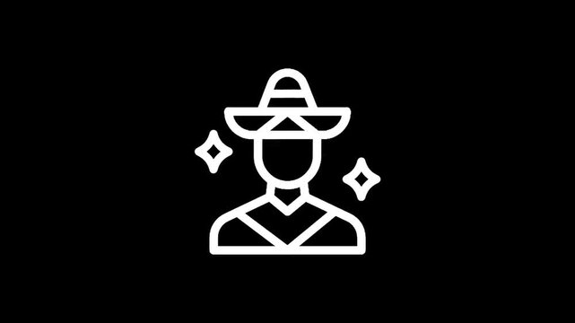 Icon of a person wearing a sombrero and poncho with sparkling stars