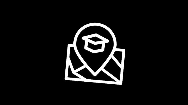 Location pin with graduation cap icon on a map, representing education and learning destinations