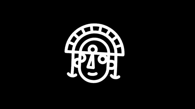 Stylized Inca sun god Inti icon with geometric headdress and facial features