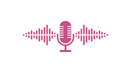 Pink microphone icon with sound wave on white background