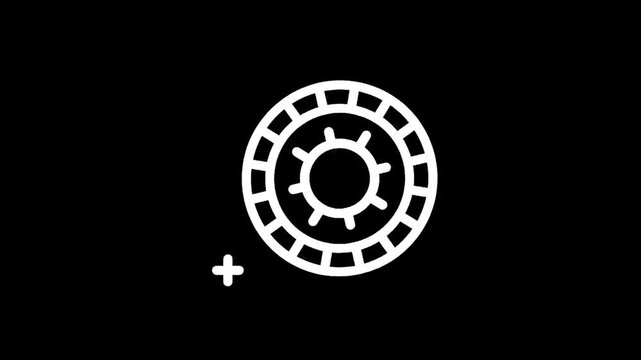 Simple white roulette wheel icon on a black background, minimalist design