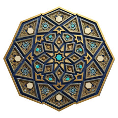 Obraz premium Symmetrical Islamic Geometric Mandala in Blue and Gold, Traditional Decorative Pattern